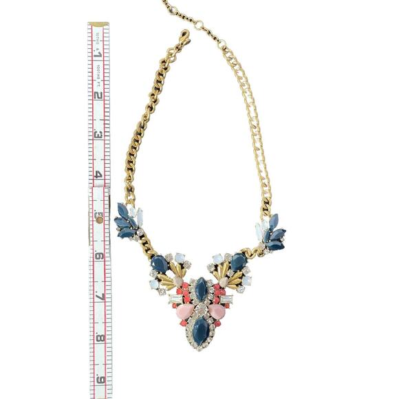 Vintage J Crew Necklace Statement Bib Black Pink Rhinestone Gold Tone Chain - Picture 13 of 14